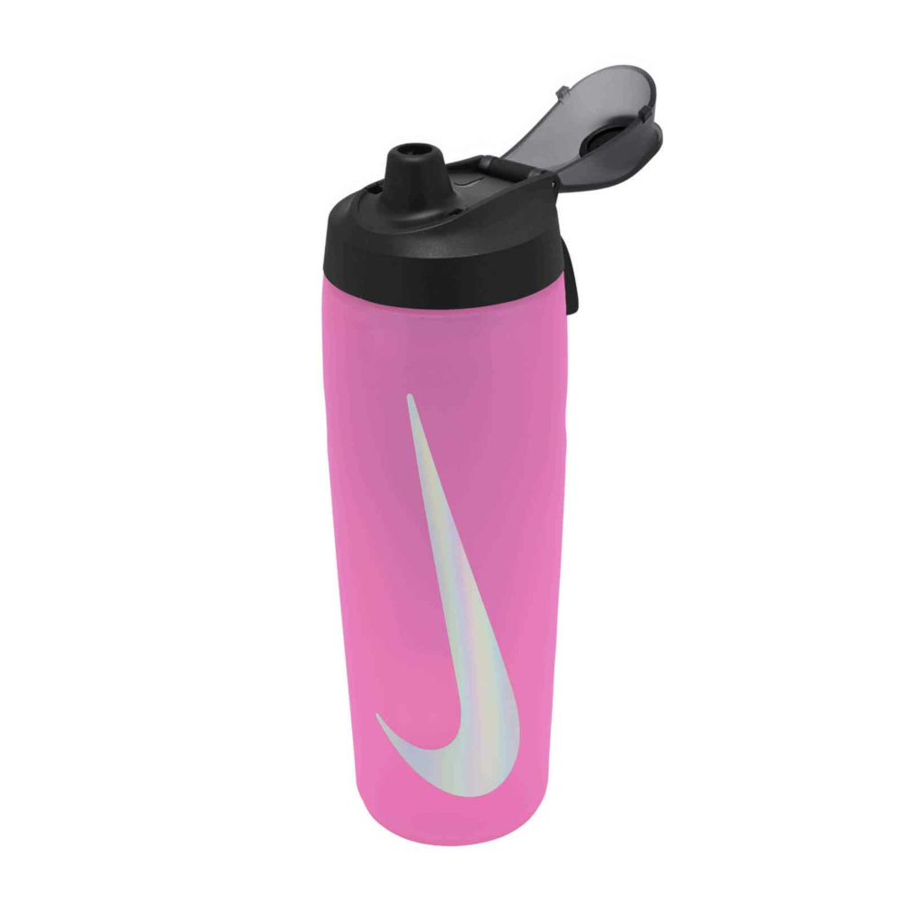 Nike Refuel Water Bottle Locking Lid 24oz Pink Black Iridescent Si